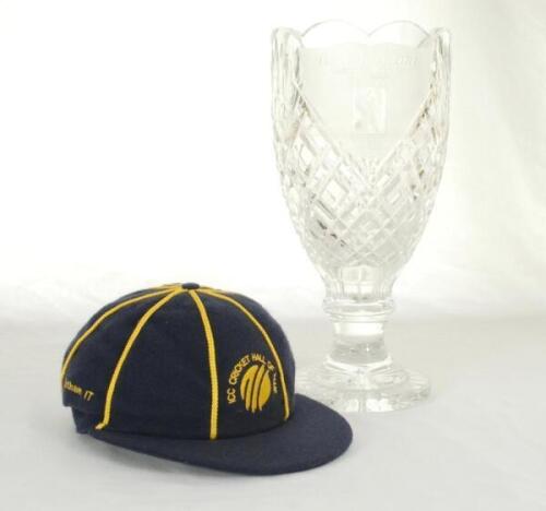 Ian Botham. ‘Cricket Hall of Fame’. Cricket cap, crystal glass trophy and photograph presented to Botham when he was inducted into the International Cricket Council, Fica International Hall of Fame.