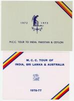 M.C.C. tour Christmas cards 1972/73 and 1976/77. Two official unsigned Christmas cards, one for the 1972/73 tour to India, Pakistan & Ceylon with mono team photograph to inside, the other for the 1976/77 tour to India, Sri Lanka & Australia with colour ph