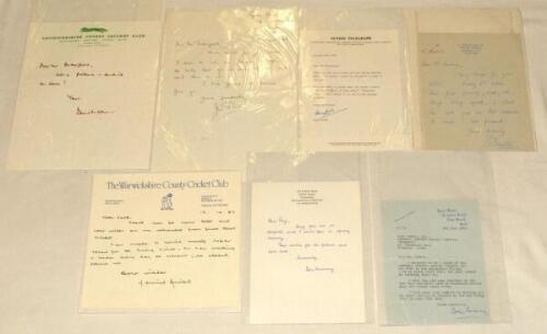 England cricketers’ letters 1960s-1980s. Seven handwritten letters from England players replying to invitations to attend events, requests for signatures, thanks for gifts etc., each signed by the correspondent. Signatures are Ted Dexter, Jim Parks (Susse