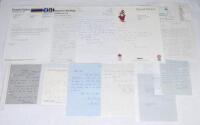 England Test cricketers 1960-2000. A collection of eleven typed and handwritten letters from England Test cricketers replying to invitations to events, request for photographs, signatures etc. Signatures are Tom Graveney, Colin Cowdrey, John Murray, Brian