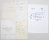 Surrey C.C.C. players’ letters 1950s onwards. Five letters from Surrey players responding to requests for autographs, invitations to events etc. Each letter signed by the featured player. Signatures are Peter [May], Tony Lock, Jim Laker, Ken [Barrington] 