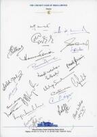 ‘Legends of India. Test Cricketers 1933-1993’. ‘The Cricket Club of India Limited’ letterhead signed by twenty two former India Test cricketers who attended a dinner at the Brabourne Stadium, Mumbai in September 1993. Signatures are Mantri, Wadekar, Solka