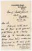 William ‘Billy’ Newham. Sussex & England, 1881-1905. Handwritten letter in ink from Newham, dated 26th July 1903. Writing from the County Cricket Ground, Hove, Newham is enqiring about the hire of a skating rink. Nicely signed by Newham. VG.