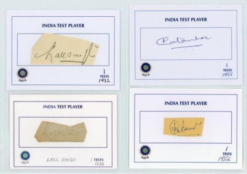 India, Pakistan and Sri Lanka &lsquo;One Test Wonders&rsquo; 1932-2011. Fourteen individual signatures, the majority in ink, of players who made only one Test appearance, each on printed &lsquo;Test Player&rsquo; card. The majority on piece or label laid down, some signed to the