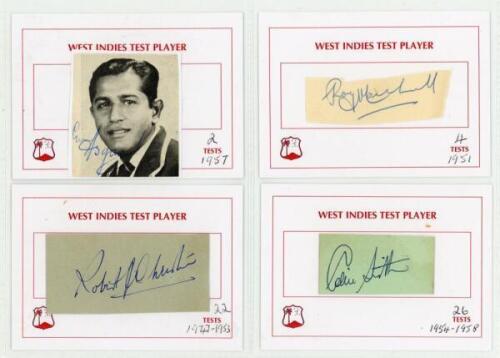 West Indies Test cricketers 1928 onwards. Black file comprising a comprehensive collection of one hundred and twenty five individual signatures on white cards, mainly post-war, the majority signed in ink with printed ‘West Indies Test Player’ title and bo