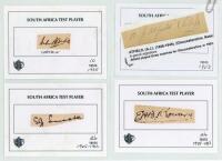 South Africa 1893 onwards. Black file comprising a comprehensive collection of approx. 140 signatures of Test and first-class South African cricketers. The majority of signatures are in ink on white cards with printed ‘South Africa Test Player’ title and 