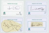 Pakistan 1950s onwards. Collection of sixty eight signatures on printed cards of Test and first-class Pakistan cricketers. Some signatures on labels laid down. Signatures include Intikhab Alam, Ijaz Butt, Alimuddin, Abdul Qadir, Mushtaq Mohammad, Ijaz Ahm