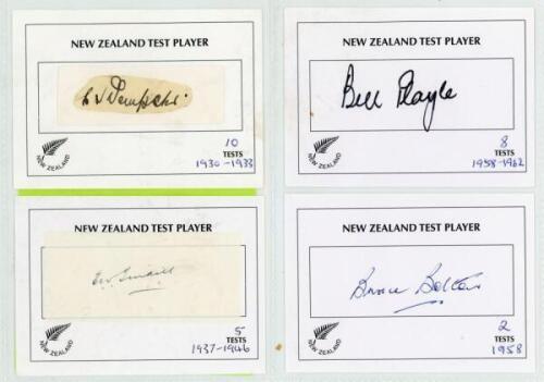 New Zealand 1930s onwards. Black file comprising a good selection of ninety signatures in ink or pencil on printed cards of Test and first-class New Zealand cricketers. Some signatures on labels laid down. Earlier signatures include Dempster, Playle, Tind