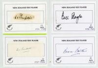 New Zealand 1930s onwards. Black file comprising a good selection of ninety signatures in ink or pencil on printed cards of Test and first-class New Zealand cricketers. Some signatures on labels laid down. Earlier signatures include Dempster, Playle, Tind