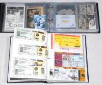 Autographed ephemera 1970s-2010s. Two files comprising a selection of collectors cards, trade cards, cutting images, the odd menu, match ticket, commemorative covers etc., some signed. Includes signed cigarette cards of Hutton, Washbrook, A. Bedser, J. Co