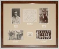 ‘Yorkshire C.C.C. Legends’ 1927-1928. Montage comprising individual real photograph postcards of George Macaulay and Maurice Leyland, each signed in ink to the photograph by the featured player, an album page signed by eleven members of the 1928 Yorkshire