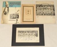 Derbyshire C.C.C. 1940s-1980s. A selection of four items with signatures of Derbyshire players including an Albert E. Alderman (Derbyshire 1928-1948) Testimonial Souvenir booklet 1948 very nicely signed in blue ink to the first page by Alderman. Ownership