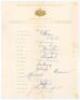 Australia tour to England 1956. Official autograph sheets fully signed in ink by all seventeen listed members of the touring party. Signatures are Johnson (Captain), Miller, Archer, Benaud, Burge, Burke, Craig, Crawford, Davidson, Harvey, Langley, Lindwal