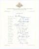 Australia tour to England 1968. Official autograph sheet fully signed by the seventeen playing members of the Australian touring party. Signatures are Lawry (Captain), Jarman, Chappell, Connolly, Cowper, Freeman, Gleeson, Hawke, Inverarity, Joslin, Mallet