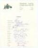 Australia tour to India 1969/70. Official autograph sheet fully signed in ink by all fifteen members of the touring party. Signatures are Lawry (Captain), Chappell, Connolly, Freeman, Gleeson, Irvine, Jordon, McKenzie, Mallett, Mayne, Redpath, Sheahan, St