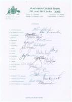 Australian tour to England and Sri Lanka 1981. Official autograph sheet fully signed in black and blue ink by twenty members of the Australian touring party. Players’ signatures include Hughes (Captain), Marsh, Alderman, Border, Bright, T. Chappell, Dyson