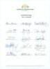 ‘Australian Cricket Team 1992- 93 Season’. Official A.C.B. autograph sheet signed by fifteen members of the Australian team for the series against West Indies in Australia. Signatures include Border (Captain), Healy, Matthews, Boon, M. Waugh, Martyn, S. W