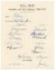 M.C.C. tour to Australia and New Zealand 1950/51. Official autograph sheet with printed title, nicely signed in ink by nineteen members of the M.C.C. touring party. Signatures are Brown (Captain), Compton, Hutton, Simpson, Bedser, Berry, Close, Sheppard, 