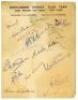 M.C.C. tour to India, Pakistan and Ceylon 1951/52. Official autograph sheet with printed title, signed in different coloured inks by sixteen members of the M.C.C. touring party. Signatures are N.D. Howard (Captain), Brennan, Carr, Statham, Ridgway, Rhodes