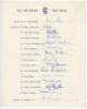 M.C.C. tour of New Zealand 1960/61. Rarer official autograph sheet with printed title and players’ names. Fully signed in ink by all fifteen listed members of the touring party. Signatures are Silk (Captain), Watson, Allen, Barber, Larter, Padgett, Parks,