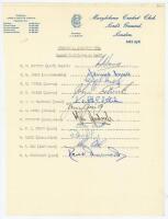 England v Pakistan 1974. Official autograph sheet on M.C.C. letterhead with typed title and players’ names, fully signed in ink by the eleven members of the England team for the drawn 2nd Test at Lord’s, 8th- 13th August 1974 . Signatures are Denness (Cap