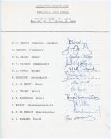 England v West Indies 1980. Official autograph sheet with typed M.C.C. title and players’ names, fully signed in ink by the twelve listed members of the England team for the drawn second Test at Lord’s, 24th- 19th June 1980. Signatures are Botham (Captain