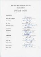 England v Australia 1989. Six official autograph sheets, all fully signed in ink by the listed members of the England teams except where stated, including the 1989 Texaco Trophy One-Day International three match series 25th- 29th May, and one sheet for ea