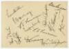 M.C.C. tour to Australia 1954/55. Album page nicely signed in black ink by twelve members of the England team. Signatures are Hutton (Captain), May, Trueman (signed twice), Evans, Bailey, Lock, Graveney, Compton, Bedser, Edrich, Laker and Tattersall. Slig