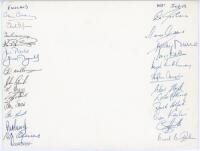 M.C.C. tour to West Indies 1967/68. Plain white card signed in ink by fifteen members of the M.C.C. touring party and twelve West Indies players. Signatures are Cowdrey, Titmus, Graveney, Barrington, Parks, Boycott, Milburn, Edrich, Higgs, Jones, Snow, Kn