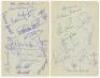 England South African Breweries ‘Rebel’ Tour to South Africa 1981-82. Two album pages, one fully signed in ink by the fifteen members of the England touring party. Signatures include Gooch (Captain), Emburey, Willey, Amiss, Taylor, Woolmer, Hendrick, Boyc