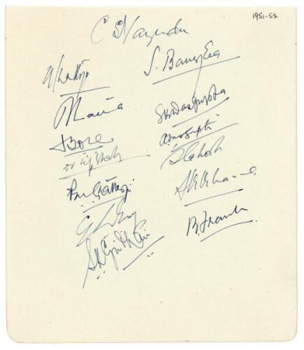 M.C.C. tour to India 1951-52. Album page nicely signed by fourteen members of the Bengal team who played in the tour match v M.C.C. at Eden Gardens, Calcutta, 26th- 28th December 1951. Signatures of played who took part in the match are Nayudu (Captain), 