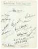 ‘South African Cricket Team 1929’. Large album page nicely and fully signed in ink by the eighteen original members of the 1929 South African touring party. Signatures are Deane (Captain), Taylor, Christy, Mitchell, Vincent, Quinn, van der Merwe, Dalton, 