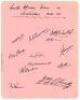 ‘South African Team in Australia 1931-32’. Rarer large album page very nicely signed in black ink (one in blue) by twelve members of the South African touring party. Signatures are Cameron (Captain), Taylor, Morkel, Curnow, Dalton, Viljoen, Brown, van der