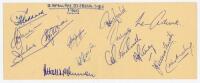 ‘South African Touring Side 1960’. Two joined album pages signed by fourteen members of the 1960 South African touring party to England. Signatures are Goddard, Carlstein, Waite, McLean, Griffin, McKinnon, Tayfield, O’Linn, Duckworth, Pithey, Fellows-Smit