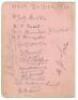 West Indies tour to England 1923. Rarer album page signed in pencil by sixteen members of the West Indies touring party. Signatures are Austin (Captain), Nunes, Hunter, Holt, Fernandes, Francis, Pascall, Phillips, Browne, Small, Tarilton, Dewhurst, Challe