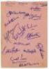 South Africa tour to Australia 1952/53. Album page signed by fourteen members of the South African touring party. Signatures are Cheetham (Captain), McGlew, Watkins, McLean, Tayfield, Endean, Norton, Mansell, Fuller, Keith, Funston, Innes, Murray and Vilj