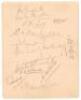 West Indies tour to England 1933. Large album page signed in pencil by fourteen members of the West Indies touring party. Signatures are Grant (Captain), Griffiths, Christiani, Achong, Martindale, Barrow, Sealy, Headley, Da Costa, Roach, Hoad, Wiles, Merr