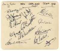 New Zealand tour to England 1931. Large album page very nicely and fully signed in ink by all fourteen playing members of the New Zealand touring party. Signatures are Lowry (Captain), Cromb, Kerr, Blunt, Page, Dempster, Merritt, Matheson, Allcott, Mills,