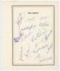New Zealand 1958. Page with printed title and border, very nicely signed in ink by eighteen members of the 1958 New Zealand touring party to England. Signatures include Reid (Captain), Meale, Cave, Harford, Petrie, Miller, Moir, Blair, Sutcliffe, Ward, Al