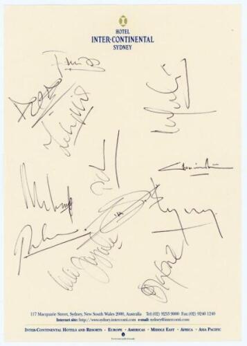 Sri Lanka tour to Australia 2002/3. Hotel Inter-Continental, Sydney letterhead nicely signed in ink by twelve members of the Sri Lanka team. Players’ signatures include Buddhika, Fernando, de Silva, Tillakaratne, Vaas, Muralitharan, Arnold, Jayasuriya, Ja