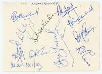 Hampshire C.C.C. 1968. Album page nicely signed in ink by twelve members of the Hampshire team. Signatures are Marshall (Captain), White, Jesty, Castell, Shackleton, Turner, Reed, Timms, Sainsbury, Richards, Cottam and Lewis. Also signed in ink to verso b