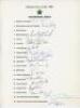 Pakistan tour to England 1978. Official autograph sheet signed by eighteen members of the touring party. Signatures include Wasim Bari (captain), Wasim Raja, Sadiq Mohammad, Javed Miandad, Sikandar Bakht, Mudassar Nazar, Abdul Qadir, Arshad Pervez etc. La