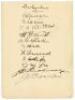 Derbyshire C.C.C. 1928. Two album pages, both very nicely signed in black ink by members of the 1928 Derbyshire team. One page is loose, signed by eleven players, Jackson (Captain), D. Hill-Wood, C. Hill-Wood, Elliott, Slater, Mitchell, Townsend, Worthing - 2