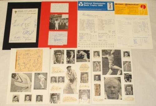 Derbyshire C.C.C. 1960s-2010s. A selection comprising Derbyshire players’ signatures on an album page, cutting images and the odd piece laid down, scorecards, and official and unofficial autograph sheets. Over two hundred signatures in total with duplicat