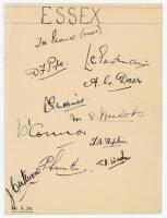 Essex C.C.C. 1931. Album page very nicely signed in black ink by eleven members of the Essex team. Signatures are Pearce (Captain), Pope, Eastman, Daer, Sheffield, Nichols, O’Connor, Hipkin, Cutmore, Smith and Wade. Dated 10th June 1931 which corresponds 