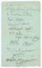 All India tour of England 1911 (1st Indian tour). ‘Indian Cricket Team 1911’. Album page signed in ink by thirteen members of the first Indian team to tour England. Signatures are P. Shivram, Gaekwad of Baroda, K. Salamuddin, Syed Hasan, Shafqat Hussain, 