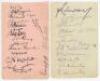 Sheffield Shield, Australia. Victoria v South Australia 1926/27. Two album pages, one nicely signed in ink by fifteen members of the Victoria team (one in pencil), the other in coloured pencil by twelve of the South Australia team, for the match played at