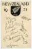 New Zealand tour to England 1931. Original artwork with hand painted New Zealand emblem and title, ‘New Zealand 1931’, possibly by D.E. Bullough (see earlier lots). Signed below in ink by all fourteen members of the touring party. Signatures are Lowry (Ca