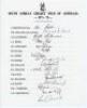 South Africa tour to Australia 1971/72. Rare official autograph sheet for the cancelled South Africa tour of to Australia 1971/72. The sheet with printed titles and players’ names fully signed in ink by all fifteen listed members of the party and one othe