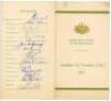 Australia XI Coronation Tour of England 1953. Official Australian Board of Control programme and itinerary for the tour to England. Decorative cover in green and gold with Australian emblem. To inside pages are the programme of matches to be played on the